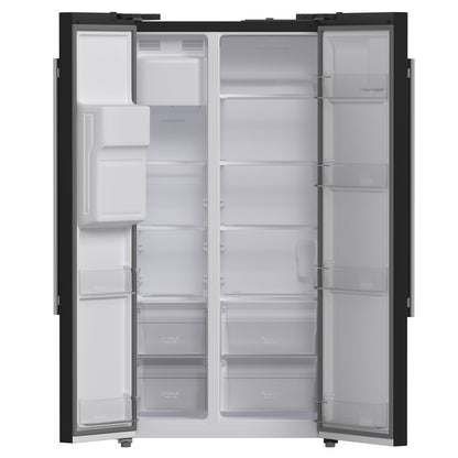 Forno Salerno 36-Inch Side-by-Side Refrigerator, 20 cu. ft., Black, Water & Ice Dispenser, Antique Brass Handles (FFRBI1844-36BLK)