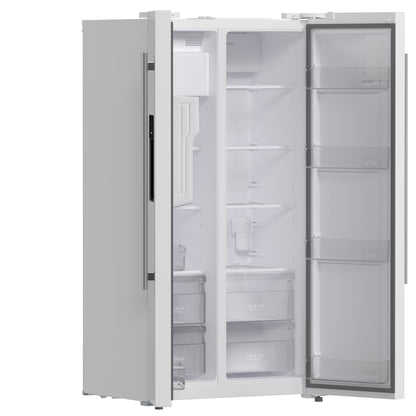 Forno Salerno 36" Side-by-Side Refrigerator, 20 cu. ft., White, External Water & Ice Dispenser, Stainless Steel Handles, FFRBI1844-36WHT