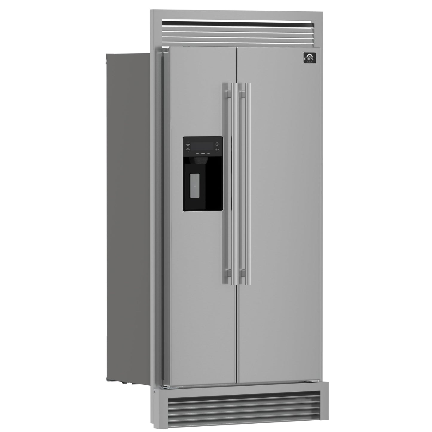 Forno Salerno 40-Inch Built-In Side-by-Side Refrigerator, 20 Cu. Ft., Water & Ice Dispenser, Stainless Steel with Grill Trim Kit (FFRBI1844-40SG)
