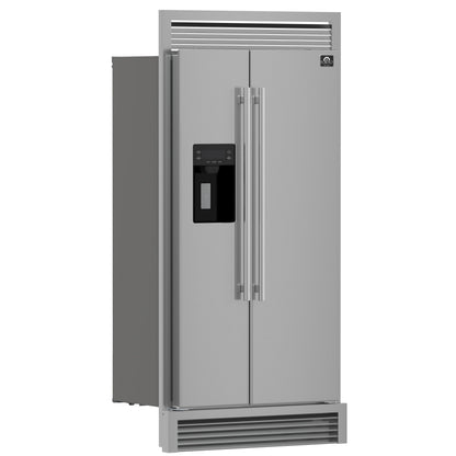 Forno Salerno 40-Inch Built-In Side-by-Side Refrigerator, 20 Cu. Ft., Water & Ice Dispenser, Stainless Steel with Grill Trim Kit (FFRBI1844-40SG)
