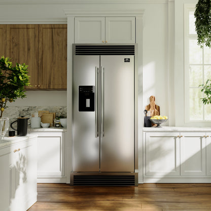 Forno Salerno 40-Inch Built-In Side-by-Side Refrigerator, 20 Cu. Ft., Water & Ice Dispenser, Stainless Steel with Grill Trim Kit (FFRBI1844-40SG)