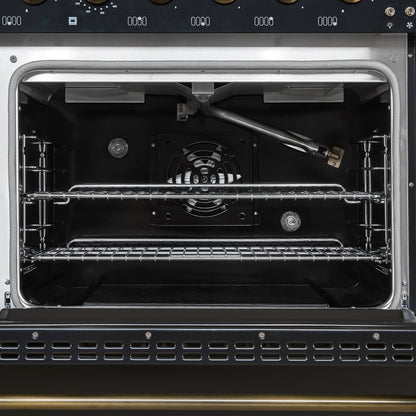 FORNO Antico 48-Inch Freestanding Gas Range, 8 Sealed Burners, Griddle, 5.5 cu. ft. Oven, Black with Antique Brass Acccents (FFSGS6219-48BLK)