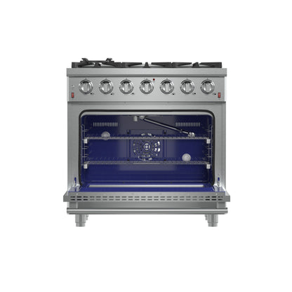 FORNO Massimo 36 in. Freestanding Gas Range, 5.36 cu. ft. Oven, 6 Sealed Burners, Stainless Steel (Model FFSGS6239-36)