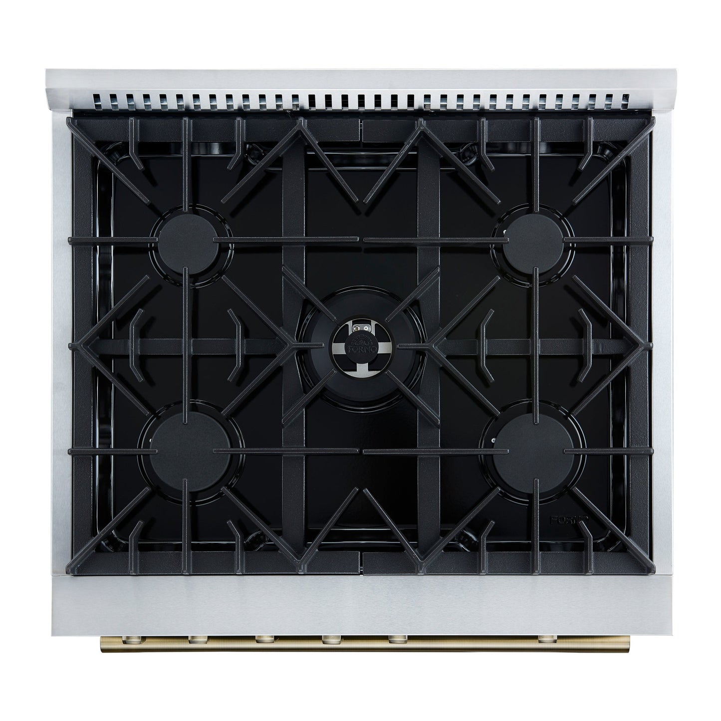 Forno Giovanni 30-Inch Gas Range, 4.32 cu. ft. Oven, 5 Sealed Burners with Griddle, Wok Ring & Air Fry Basket, Black with Antique Brass Accents (Model FFSGS6274-30BLK)