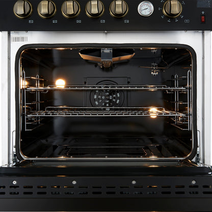 Forno Giovanni 30-Inch Gas Range, 4.32 cu. ft. Oven, 5 Sealed Burners with Griddle, Wok Ring & Air Fry Basket, Black with Antique Brass Accents (Model FFSGS6274-30BLK)