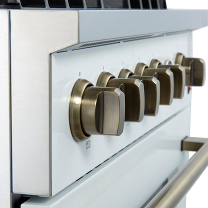 Forno Giovanni 30-Inch Gas Range, 4.32 cu ft Oven, 5 Sealed Burners, White with Antique Brass Accents (Model FFSGS6274-30WHT)