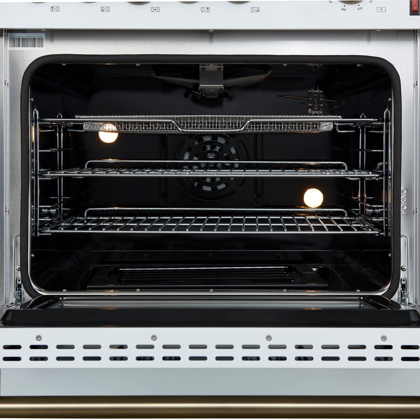 Forno Giovanni 30-Inch Gas Range, 4.32 cu ft Oven, 5 Sealed Burners, White with Antique Brass Accents (Model FFSGS6274-30WHT)