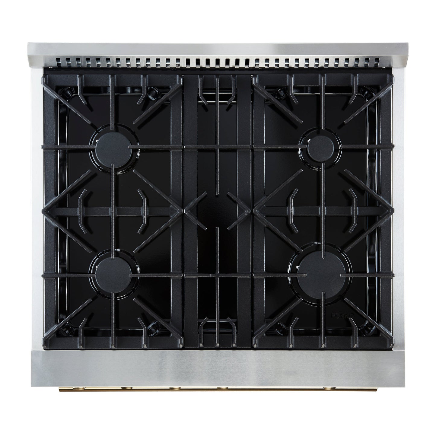 FORNO Marco 30-Inch Gas Range, 4.32 cu. ft. Oven, 4 Sealed Burners, Temperature Gauge, Black with Antique Brass Accents (Model FFSGS6277-30BLK)