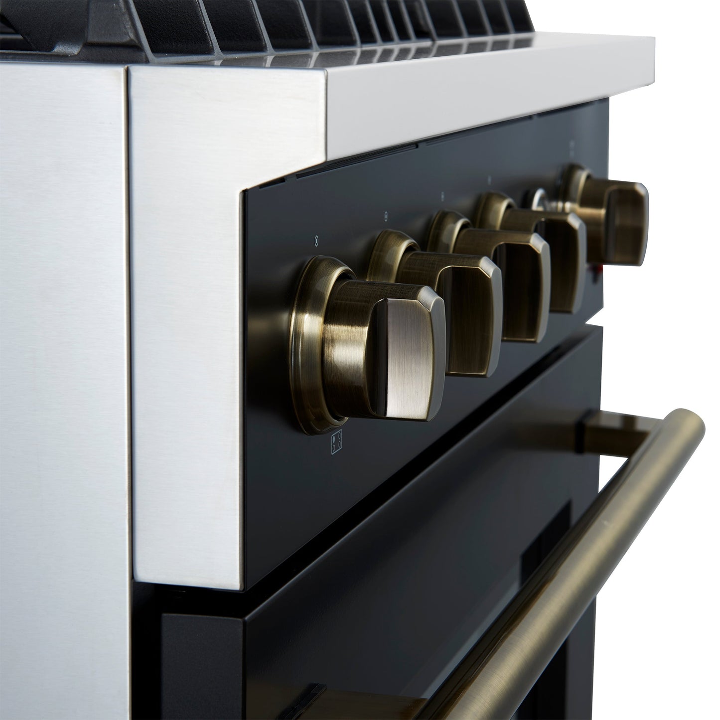 FORNO Marco 30-Inch Gas Range, 4.32 cu. ft. Oven, 4 Sealed Burners, Temperature Gauge, Black with Antique Brass Accents (Model FFSGS6277-30BLK)