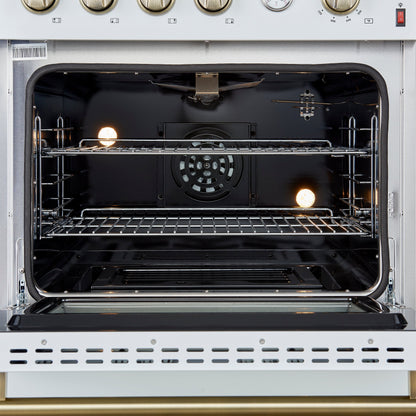 Forno Marco 30-Inch Gas Range, 4.32 cu ft Oven, 4 Sealed Burners, Temperature Gauge, White with Antique Brass Accents (FFSGS6277-30WHT)
