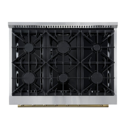 Forno Marco 36-Inch Gas Range, 5.36 cu. ft. Oven, 6 Sealed Burners, Built-In Temperature Gauge, Black with Antique Brass Accents (Model FFSGS6277-36BLK)