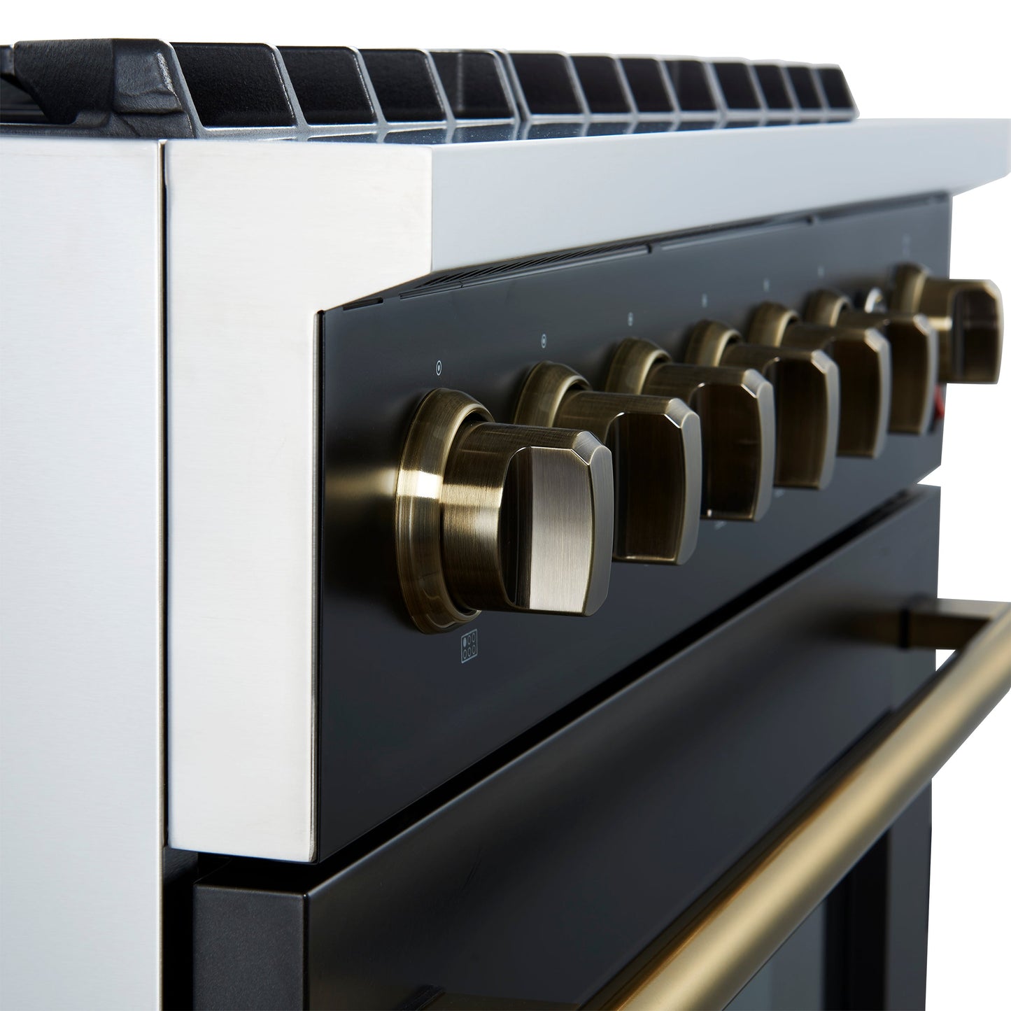 Forno Marco 36-Inch Gas Range, 5.36 cu. ft. Oven, 6 Sealed Burners, Built-In Temperature Gauge, Black with Antique Brass Accents (Model FFSGS6277-36BLK)
