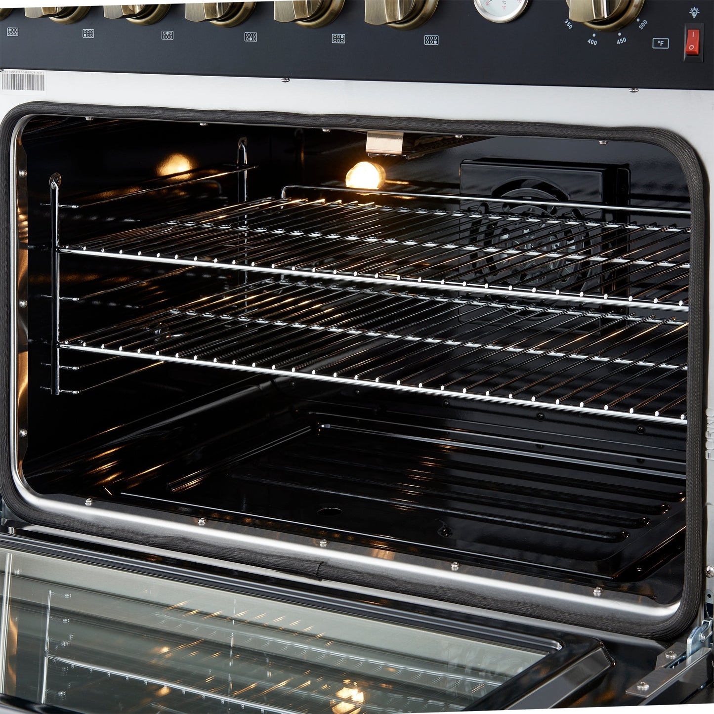 Forno Marco 36-Inch Gas Range, 5.36 cu. ft. Oven, 6 Sealed Burners, Built-In Temperature Gauge, Black with Antique Brass Accents (Model FFSGS6277-36BLK)