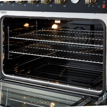 Forno Marco 36-Inch Gas Range, 5.36 cu. ft. Oven, 6 Sealed Burners, Built-In Temperature Gauge, Black with Antique Brass Accents (Model FFSGS6277-36BLK)
