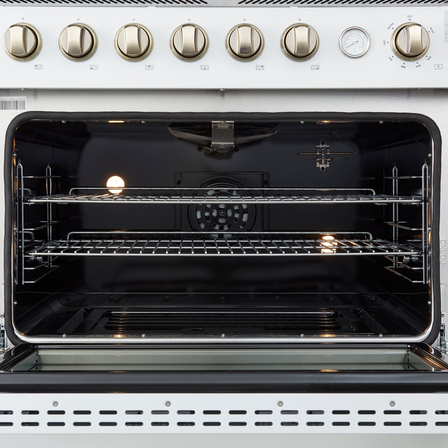 Forno Marco 36-Inch Gas Range, 5.36 cu. ft. Oven, 6 Sealed Burners, Temperature Gauge, White with Antique Brass Accents (FFSGS6277-36WHT)