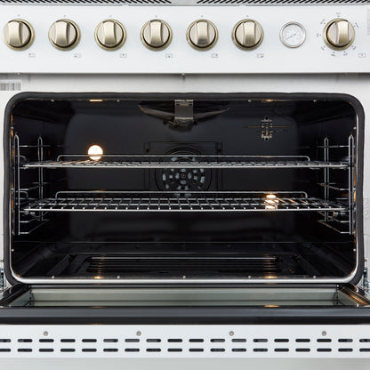 Forno Marco 36-Inch Gas Range, 5.36 cu. ft. Oven, 6 Sealed Burners, Temperature Gauge, White with Antique Brass Accents (FFSGS6277-36WHT)