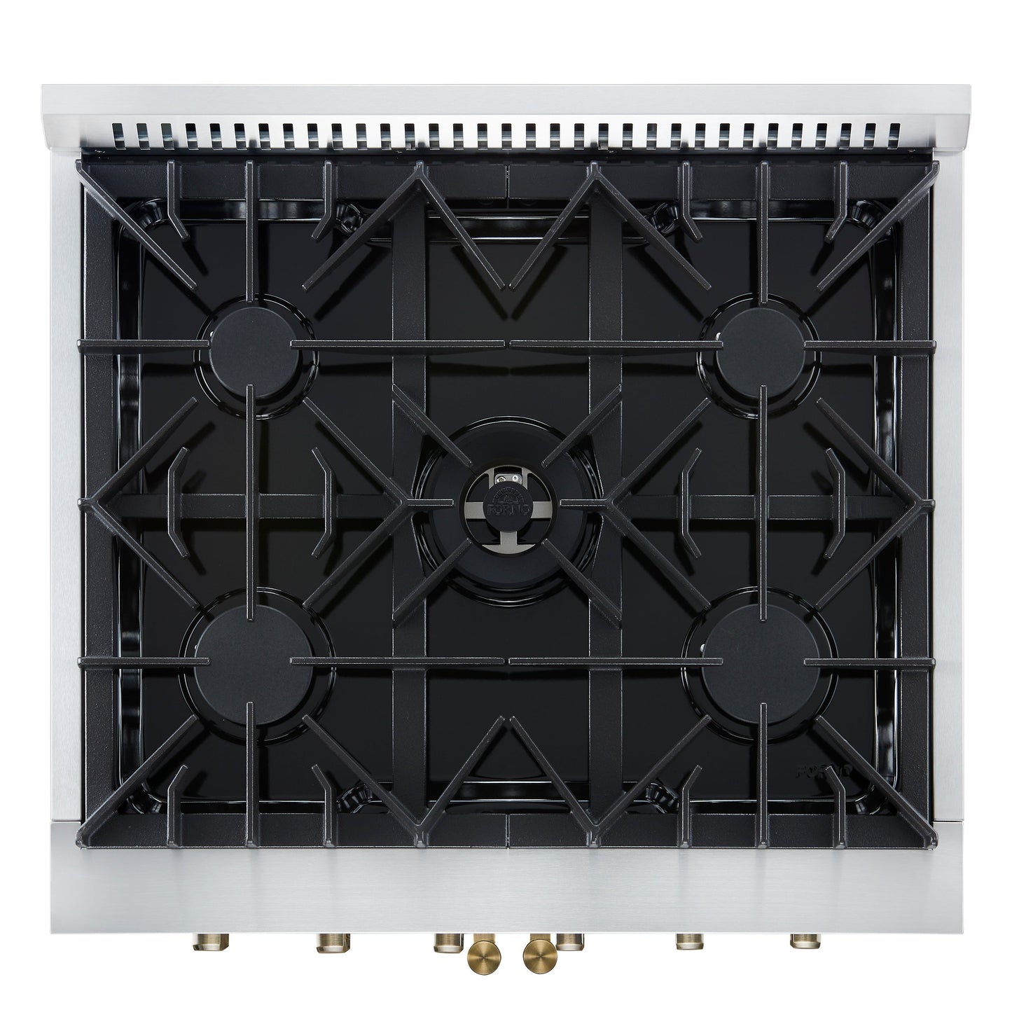 FORNO Galiano 30" French Door Gas Range, 4.32 cu. ft. Oven, 5 Sealed Burners, White Finish with Antique Brass Accents (Model FFSGS6444-30WHT)