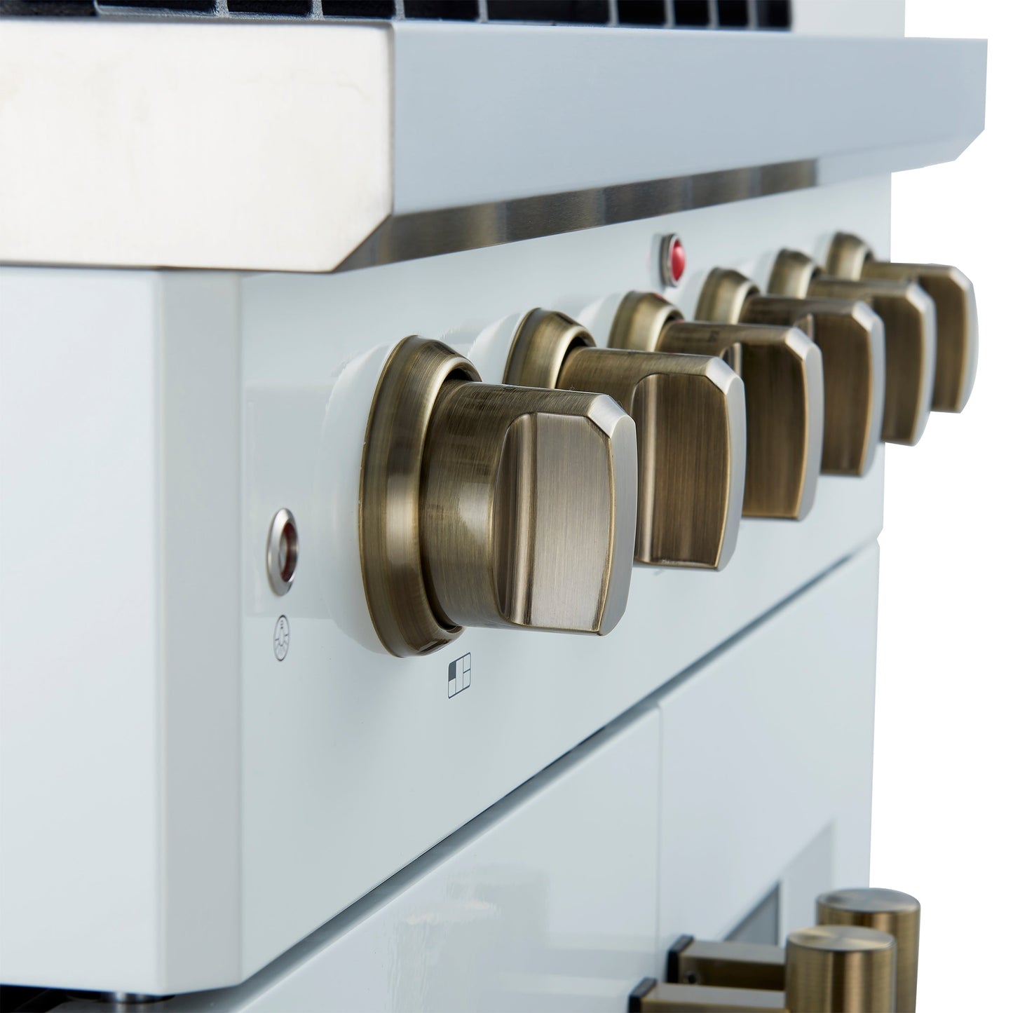 FORNO Galiano 30" French Door Gas Range, 4.32 cu. ft. Oven, 5 Sealed Burners, White Finish with Antique Brass Accents (Model FFSGS6444-30WHT)