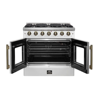 Forno Galiano 36-Inch French Door Gas Range, 5.36 cu. ft. Oven, 6 Sealed Burners, White with Antique Brass Accents (Model FFSGS6444-36WHT)
