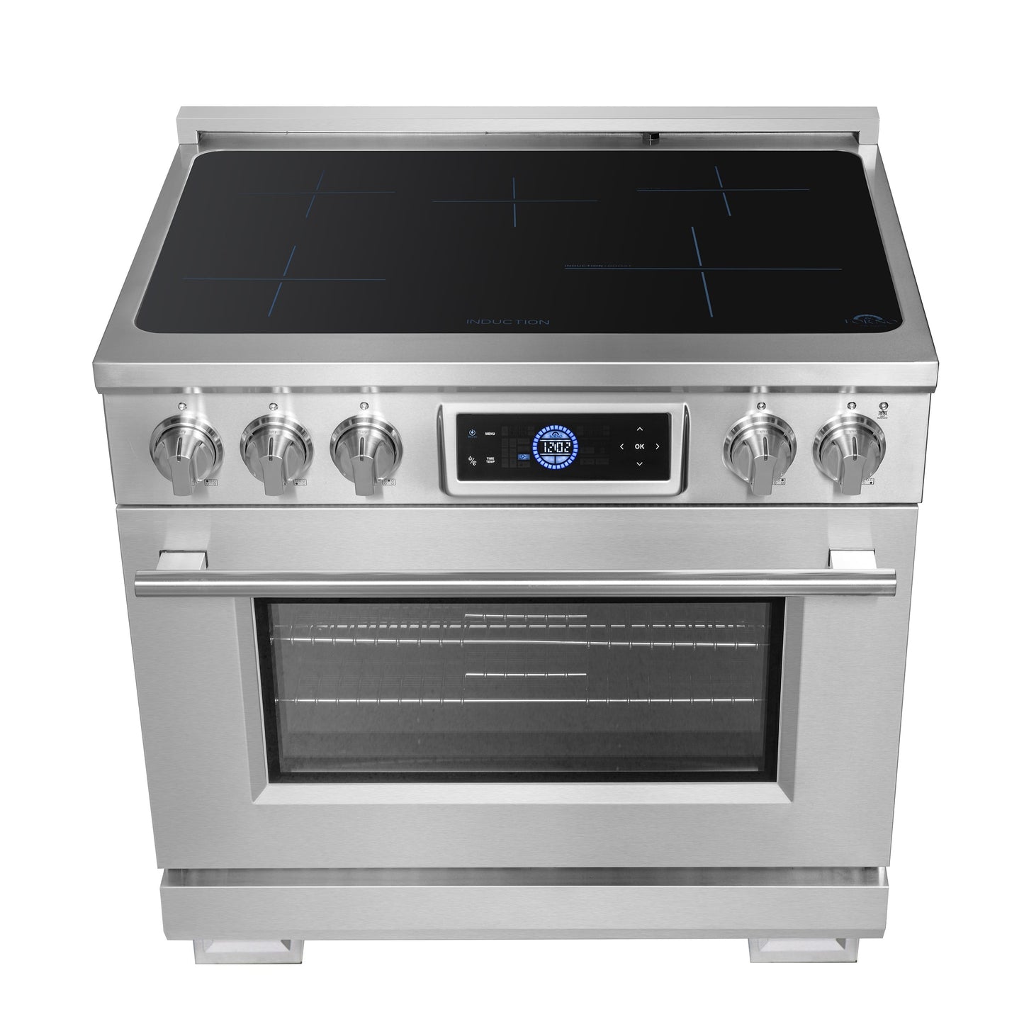 FORNO Maximus 36-Inch Induction Range, 5.36 cu. ft. Convection Oven with Air Fry and Sous Vide, Digital Display (Model FFSIN0968-36)