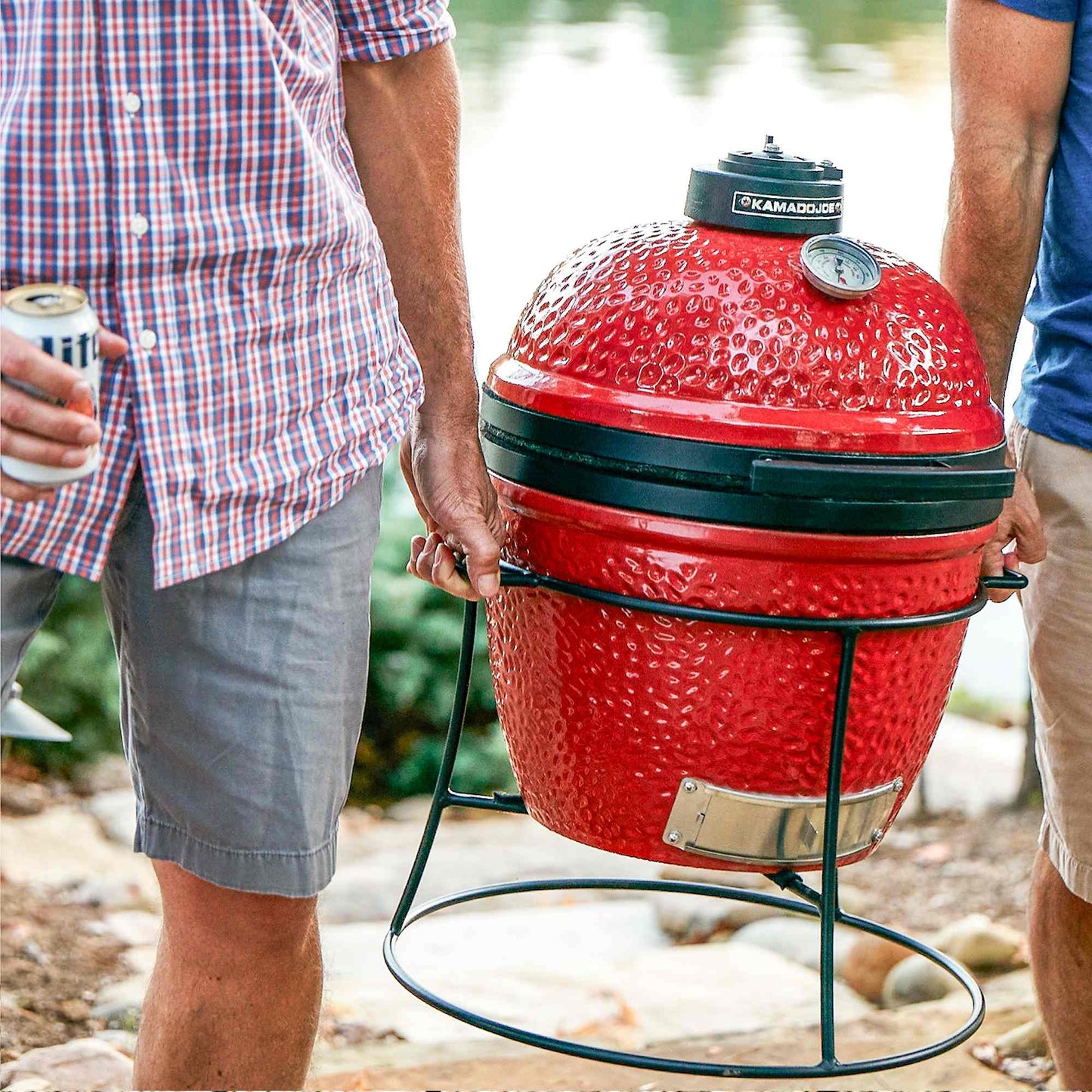 Kamado Joe® Joe Jr 13.5" Portable Charcoal Grill in Red with Cast Iron Stand