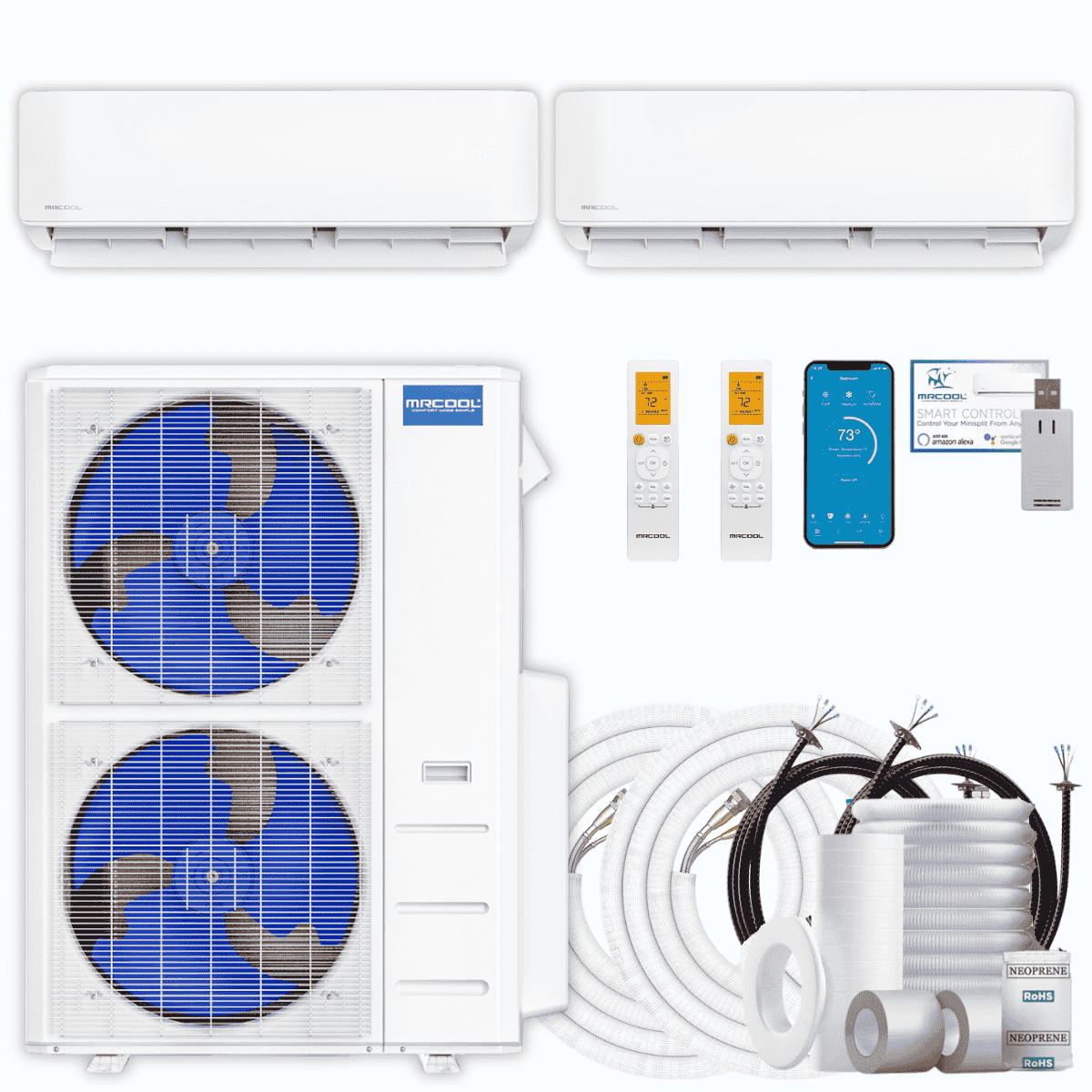 MRCOOL DIY 5th Gen 2-Zone 33,000 BTU Ductless Mini Split Air Conditioner & Heat Pump with Pre-Charged Line Sets (9K+24K), DIYM248HP