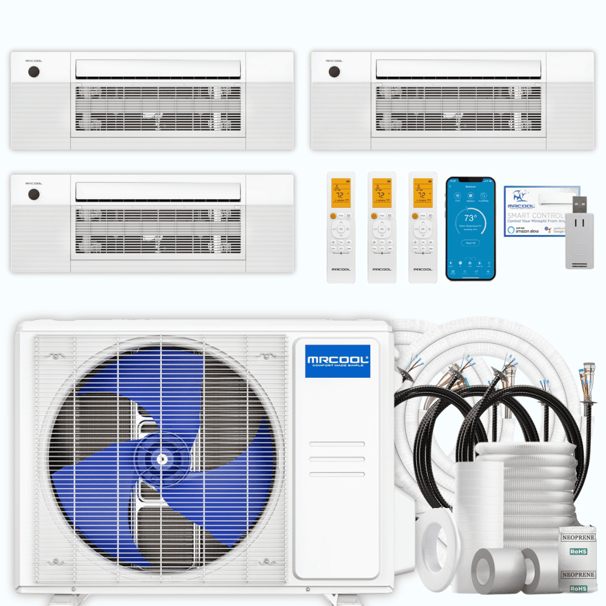 MRCOOL DIY 5th Gen 3-Zone 18,000 BTU Ceiling Cassette Ductless Mini Split Air Conditioner & Heat Pump with Pre-Charged Line Sets (6K+6K+6K), DIYM327HP