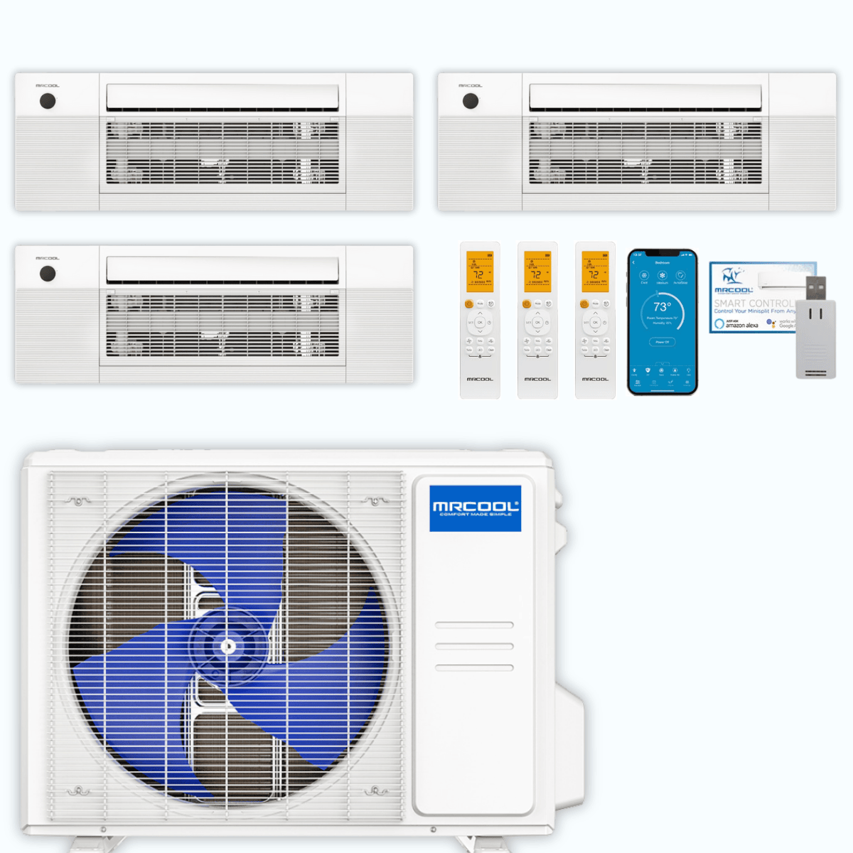 MRCOOL DIY 5th Gen 3-Zone 18,000 BTU Ceiling Cassette Ductless Mini Split Air Conditioner & Heat Pump (6K+6K+6K), DIY3-BC-18HP