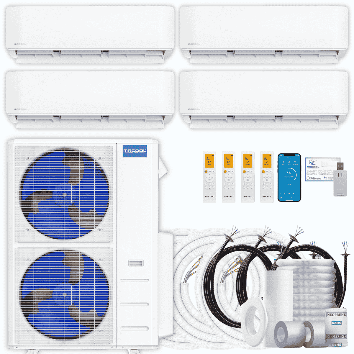 MRCOOL DIY 5th Gen 4-Zone 54,000 BTU Ductless Mini Split Air Conditioner & Heat Pump with Pre-Charged Line Sets (6K+6K+18K+24K), DIYM455HP