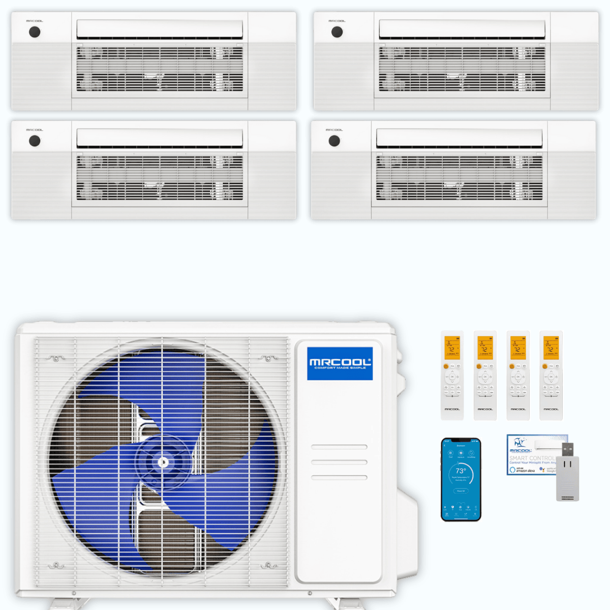 MRCOOL DIY 5th Gen 4-Zone 30,000 BTU Ceiling Cassette Ductless Mini Split Air Conditioner & Heat Pump (6K+6K+6K+12K), DIY4-BC-27HP