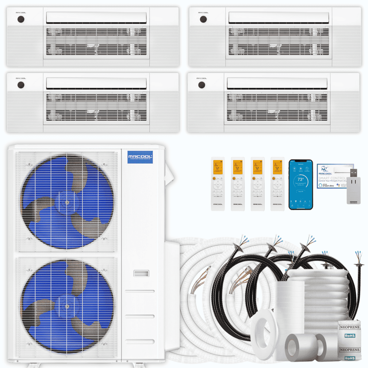 MRCOOL DIY 5th Gen 4-Zone 42,000 BTU Ceiling Cassette Ductless Mini Split Air Conditioner & Heat Pump with Pre-Charged Line Sets (6K+6K+12K+18K), DIYM448HP
