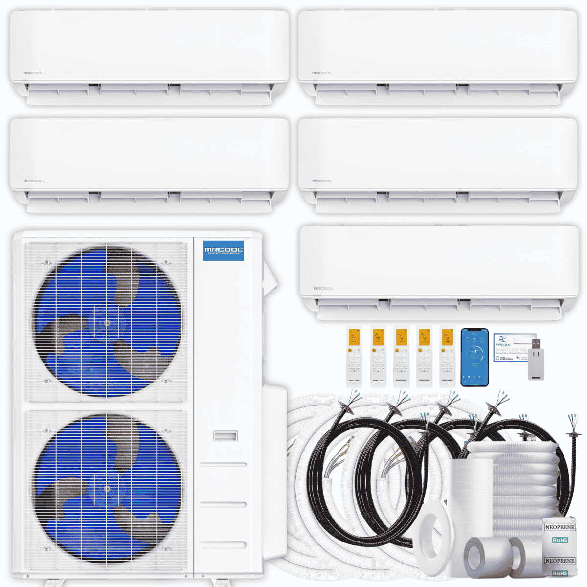 MRCOOL DIY 5th Gen 5-Zone 45,000 BTU Ductless Mini Split Air Conditioner & Heat Pump with Pre-Charged Line Sets (6K+9K+9K+9K+12K), DIYM548HP