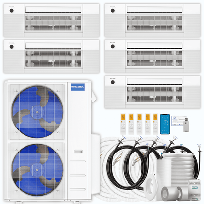 MRCOOL DIY 5th Gen 5-Zone 48,000 BTU Ceiling Cassette Ductless Mini Split Air Conditioner & Heat Pump with Pre-Charged Line Sets (9K+9K+9K+9K+12K), DIYM548HP