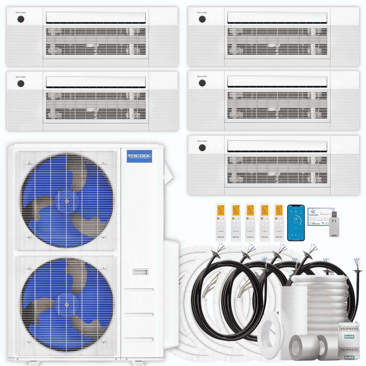 MRCOOL DIY 5th Gen 5-Zone 39,000 BTU Ceiling Cassette Ductless Mini Split Air Conditioner & Heat Pump with Pre-Charged Line Sets (6K+6K+9K+9K+9K), DIYM548HP