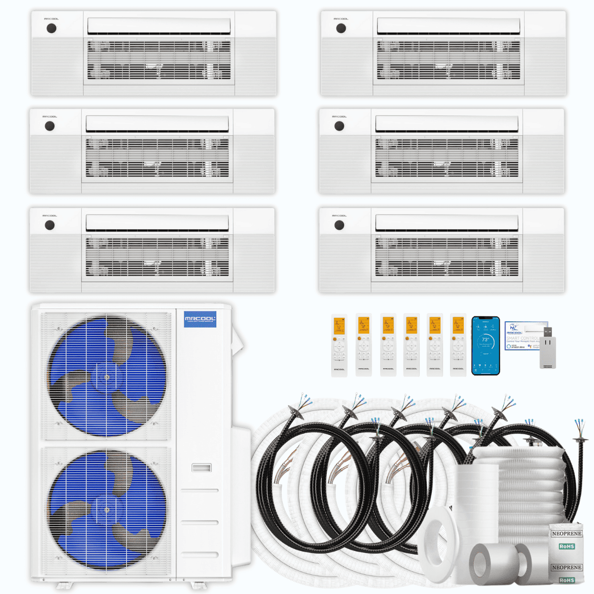MRCOOL DIY 5th Gen 6-Zone 54,000 BTU Ceiling Cassette Ductless Mini Split Air Conditioner & Heat Pump with Pre-Charged Line Sets (6K+6K+6K+12K+12K+12K), DIYM655HP