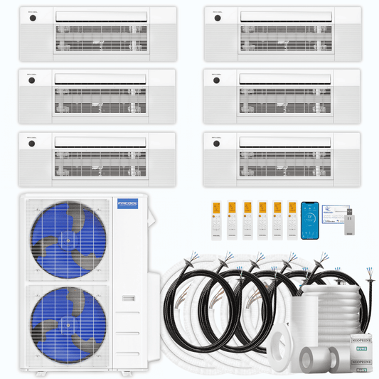 MRCOOL DIY 5th Gen 6-Zone 54,000 BTU Ceiling Cassette Ductless Mini Split Air Conditioner & Heat Pump with Pre-Charged Line Sets (9K+9K+9K+9K+9K+9K), DIYM655HP