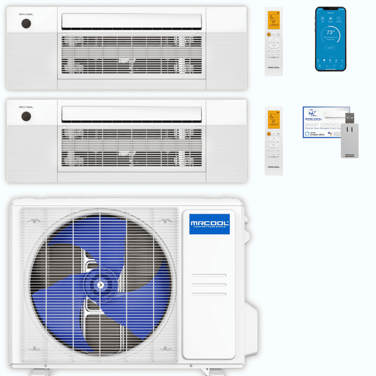 MRCOOL DIY 5th Gen 2-Zone 15,000 BTU Ceiling Cassette Ductless Mini Split Air Conditioner & Heat Pump (6K+9K), DIY2-BC-18HP
