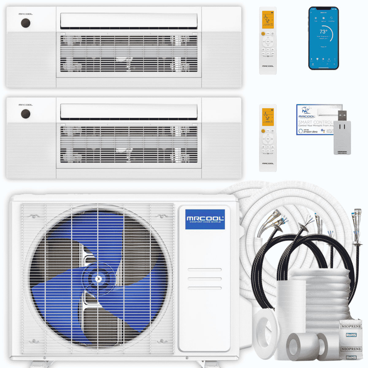 MRCOOL DIY 5th Gen 2-Zone 15,000 BTU Ceiling Cassette Ductless Mini Split Air Conditioner & Heat Pump with Pre-Charged Line Sets (6K+9K), DIYM218HP