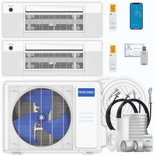 MRCOOL DIY 5th Gen 2-Zone 18,000 BTU Ceiling Cassette Ductless Mini Split Air Conditioner & Heat Pump with Pre-Charged Line Sets (6K+12K), DIYM218HP