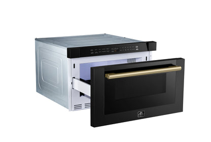 FORNO Capoliveri 24-Inch Built-In Microwave Drawer, 1.2 cu. ft., Black with Antique Brass Handle (Model FMWDR3000-24BLK)