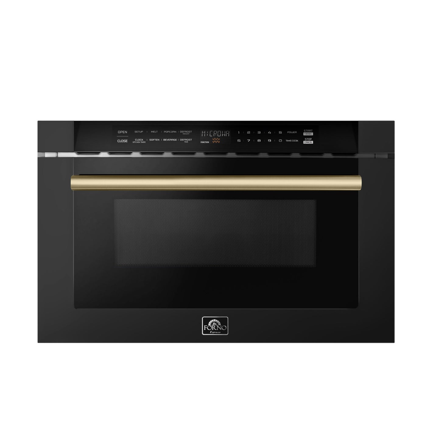 FORNO Capoliveri 24-Inch Built-In Microwave Drawer, 1.2 cu. ft., Black with Antique Brass Handle (Model FMWDR3000-24BLK)