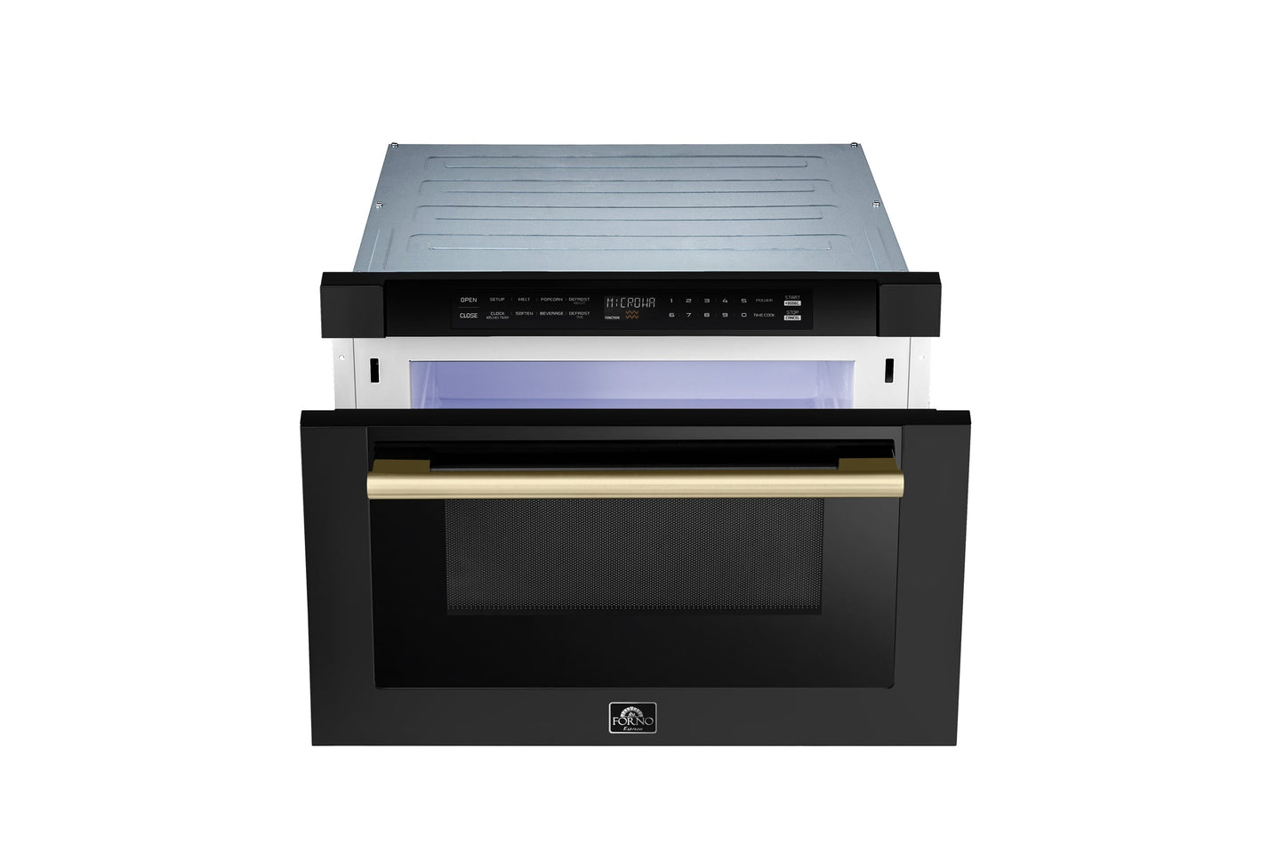 FORNO Capoliveri 24-Inch Built-In Microwave Drawer, 1.2 cu. ft., Black with Antique Brass Handle (Model FMWDR3000-24BLK)
