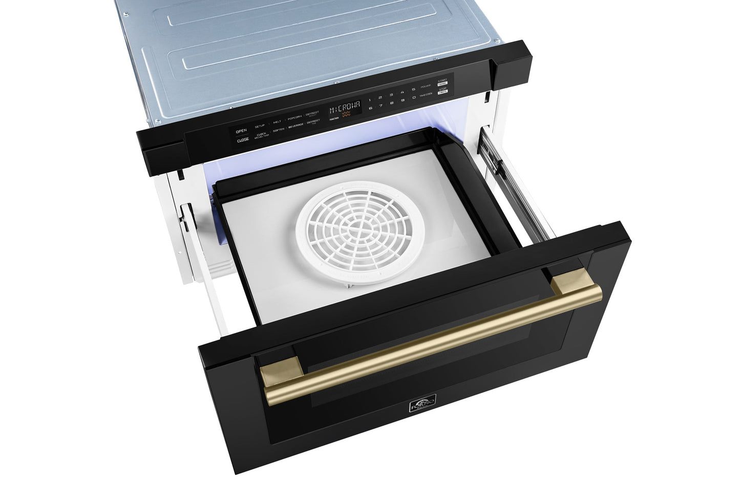 FORNO Capoliveri 24-Inch Built-In Microwave Drawer, 1.2 cu. ft., Black with Antique Brass Handle (Model FMWDR3000-24BLK)