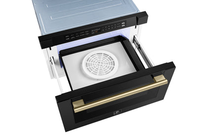 FORNO Capoliveri 24-Inch Built-In Microwave Drawer, 1.2 cu. ft., Black with Antique Brass Handle (Model FMWDR3000-24BLK)