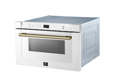 orno Capoliveri 24 in. Built-In Microwave Drawer, 1.2 cu. ft., White with Antique Brass Handles (Model FMWDR3000-24WHT)