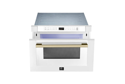 orno Capoliveri 24 in. Built-In Microwave Drawer, 1.2 cu. ft., White with Antique Brass Handles (Model FMWDR3000-24WHT)