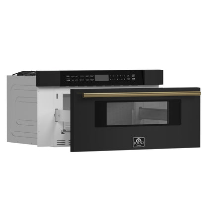 FORNO Capoliveri 30-Inch Built-In Microwave Drawer, 1.2 cu. ft., Black with Antique Brass Handle (FMWDR3000-30BLK)