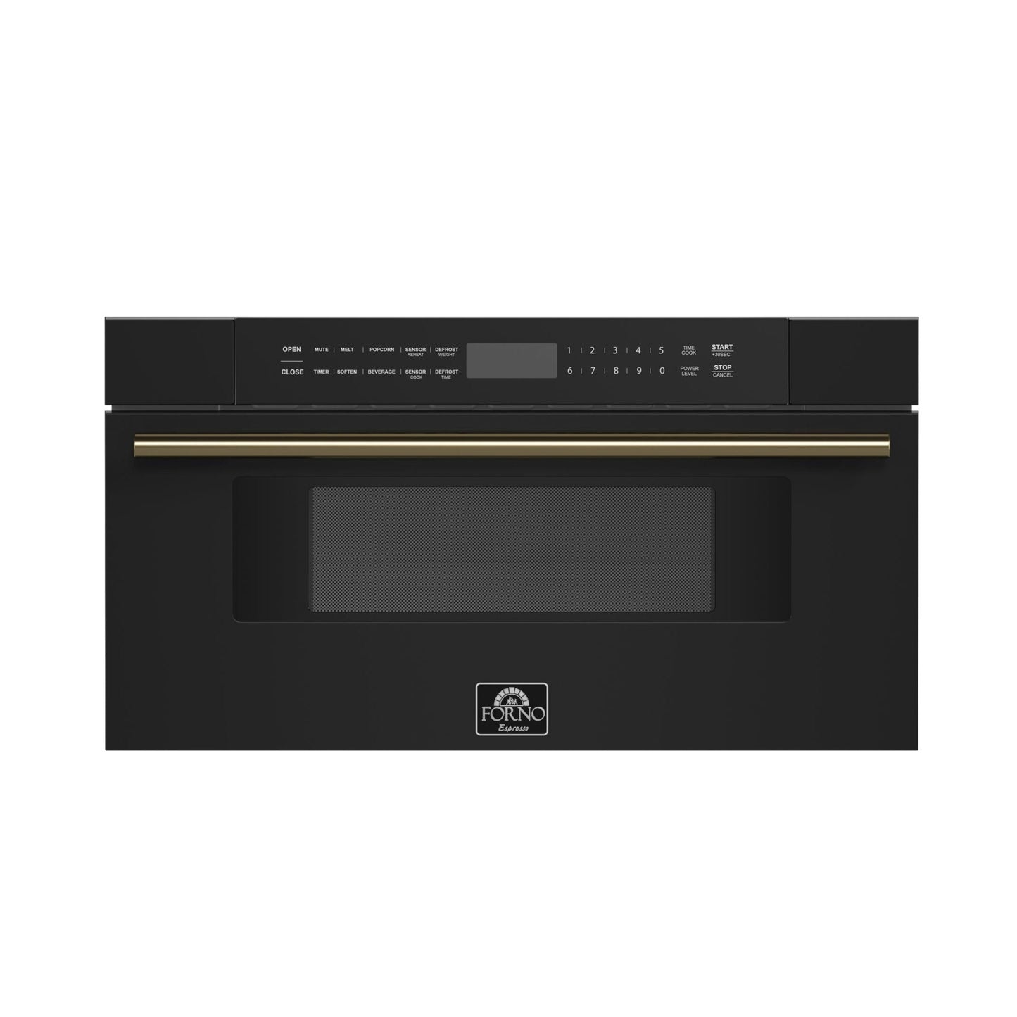 FORNO Capoliveri 30-Inch Built-In Microwave Drawer, 1.2 cu. ft., Black with Antique Brass Handle (FMWDR3000-30BLK)