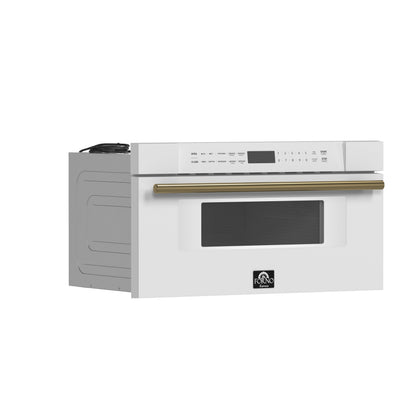 FORNO Capoliveri 30-Inch Built-In Microwave Drawer, 1.2 cu. ft., White with Antique Brass Handle (Model FMWDR3000-30WHT)