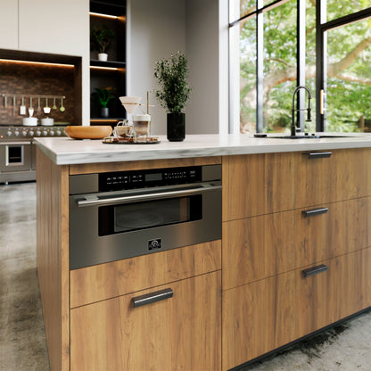 FORNO Appliance Package - 48" Electric Range, Range Hood, 36" Refrigerator and 30" Microwave Drawer